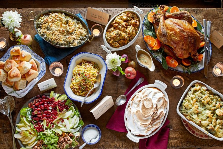 Thanksgiving dinner includes a variety of different options for everyone to enjoy. 
