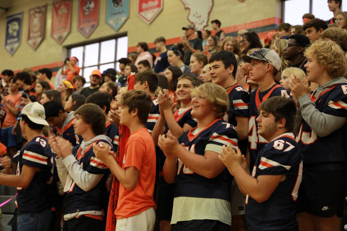 Sophmore class cheering during the pep- rally