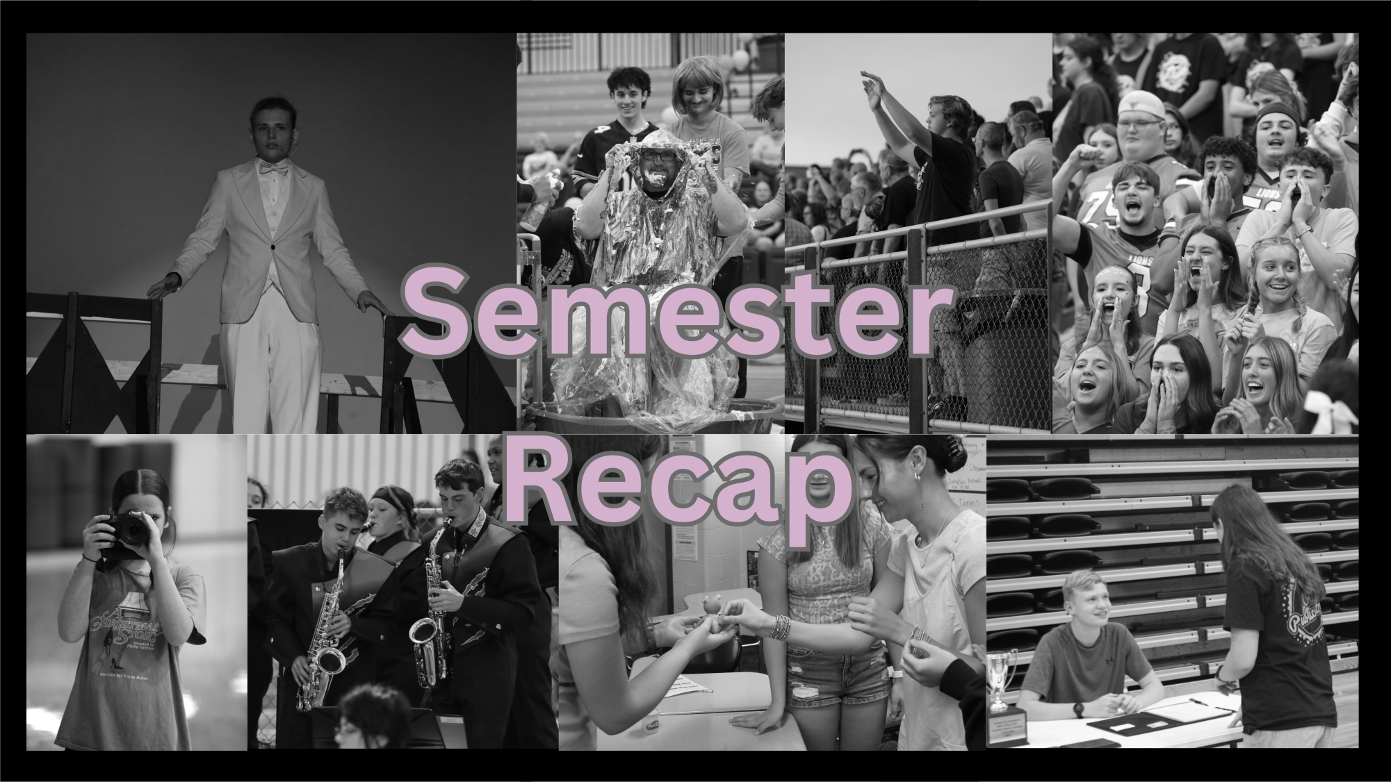 Collage of photos from the first semester of the 2025-26 school year, including homecoming, PBIS day, club fair, and more.