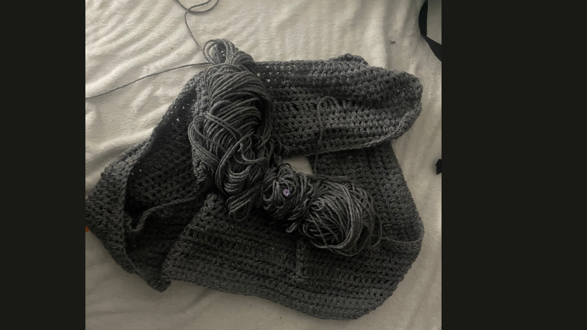 A blanket that is being crocheted by freshman Cameron McClellan.